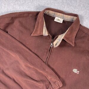 Lacoste Harrington Jacket Mens 3X Brown Solid Full Zip Plaid Lined Cotton Bomber